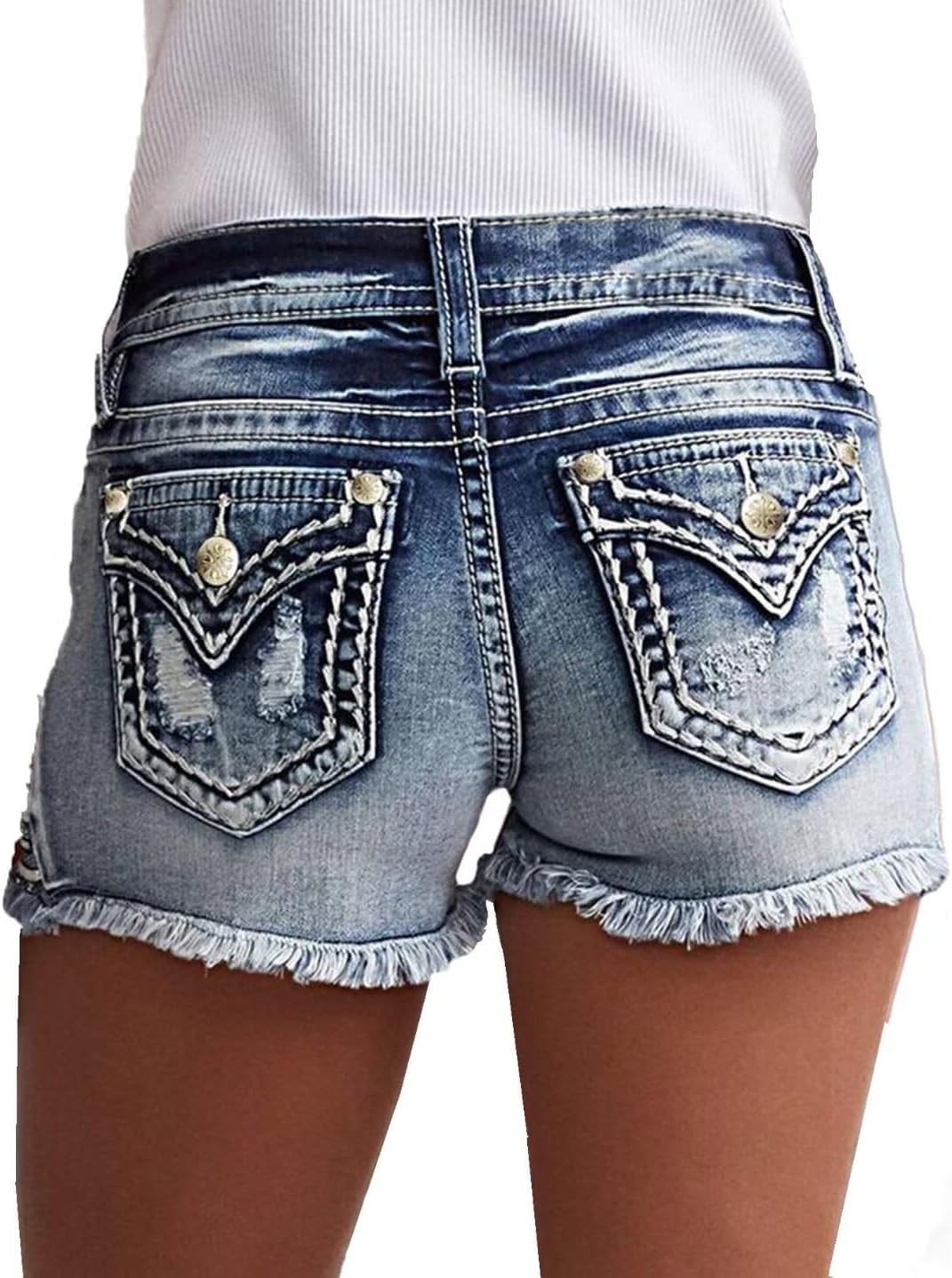 Flamingals Jean Shorts for Women Ripped Denim Low Waist Distressed Raw Hem Skinny Stretchy Shorts