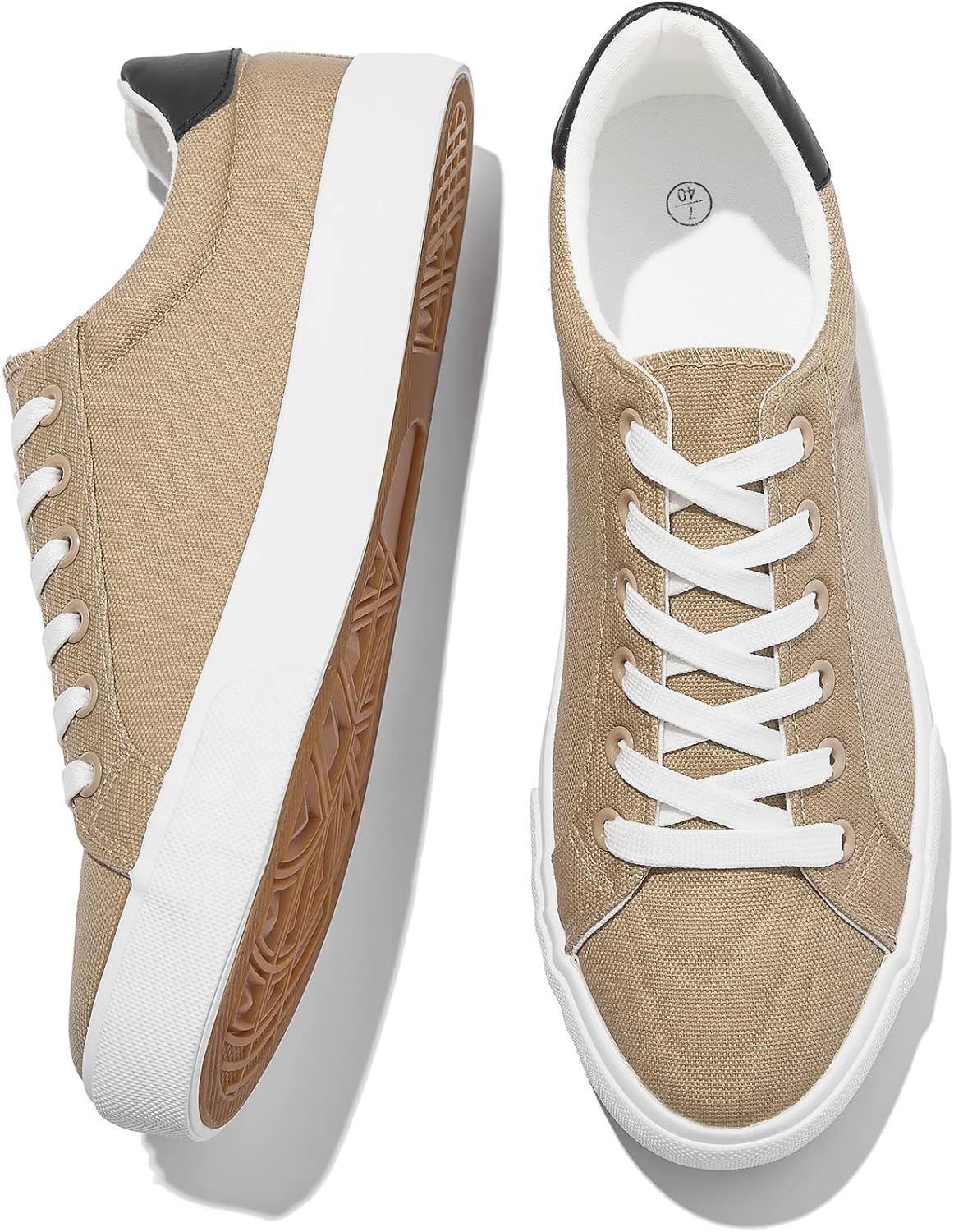 FRACORA Mens Canvas Shoes White Black Sneakers Low Top Lace Up Casual Shoes