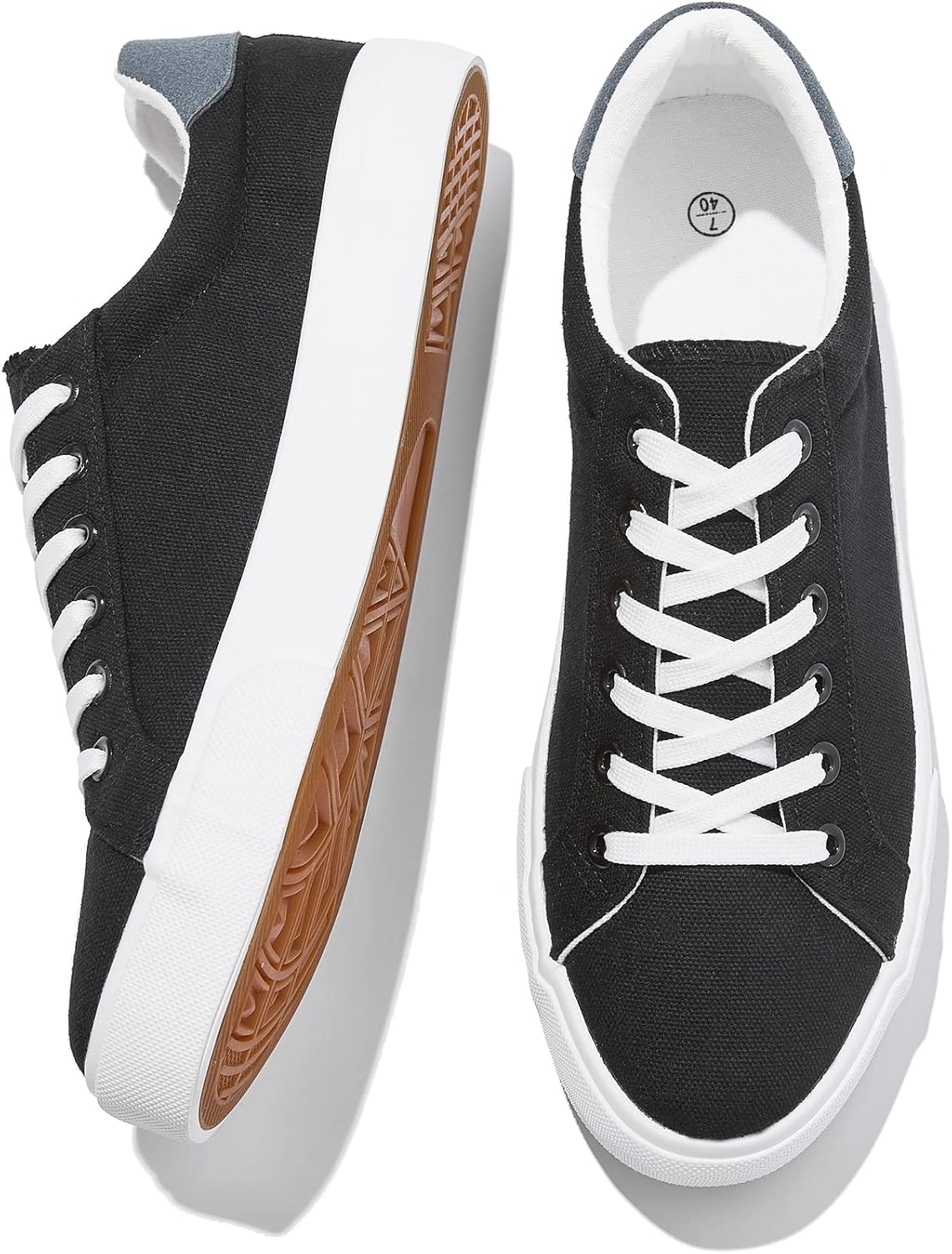 FRACORA Mens Canvas Shoes White Black Sneakers Low Top Lace Up Casual Shoes